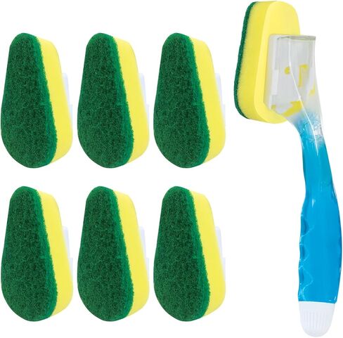 LOLA Dish Brush w/Soap Dispenser Wand, 1 Brush w/Head & 6 Refills, Absorbent Sponge Scrubber, No Leaking. Clean Dishes, Sinks and Cookware in Saudi Arabia