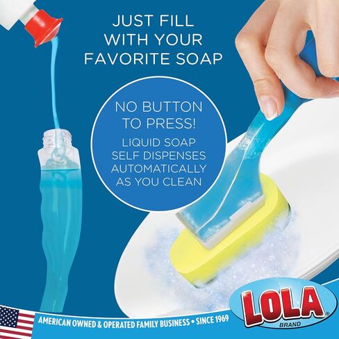 LOLA Dish Brush w/Soap Dispenser Wand, 1 Brush w/Head & 6 Refills, Absorbent Sponge Scrubber, No Leaking. Clean Dishes, Sinks and Cookware in Saudi Arabia