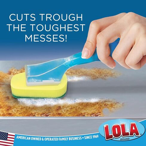 LOLA Dish Brush w/Soap Dispenser Wand, 1 Brush w/Head & 6 Refills, Absorbent Sponge Scrubber, No Leaking. Clean Dishes, Sinks and Cookware in Saudi Arabia
