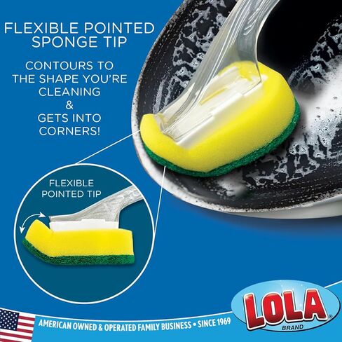 LOLA Dish Brush w/Soap Dispenser Wand, 1 Brush w/Head & 6 Refills, Absorbent Sponge Scrubber, No Leaking. Clean Dishes, Sinks and Cookware in Saudi Arabia