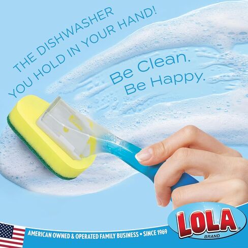LOLA Dish Brush w/Soap Dispenser Wand, 1 Brush w/Head & 6 Refills, Absorbent Sponge Scrubber, No Leaking. Clean Dishes, Sinks and Cookware in Saudi Arabia