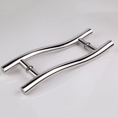 Heavy-Duty Commercial Grade-304 Stainless Steel Push Pull Door Handle/Barn Door Pull Handle/Glass Pulls/Bathroom Door Handle, Full Mirror Polished Chrome Finish (Size : 45 * 30cm) in Kuwait
