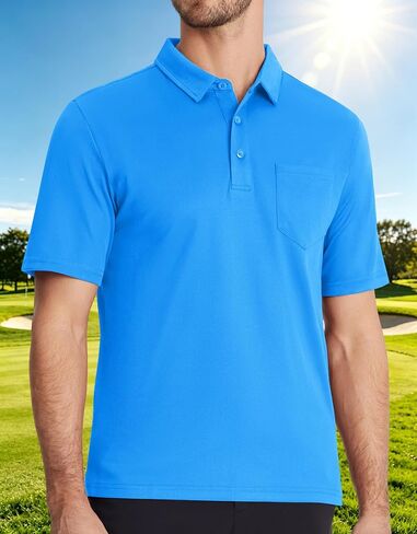 Mens Polo Shirts with Pocket Short Sleeve Collared Golf Shirts Quick Dry Pique Performance Athletic Polos in Saudi Arabia