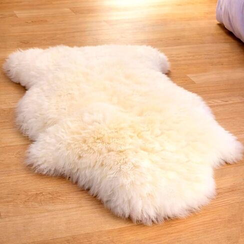 URBAN BUCK Sheepskin Natural Fluffy Fur Rug Genuine Single Pelt Luxuxry 2 x 3 Ivory White Sheep Skin Area Rug for Bedroom (24Inch x 36Inch, 60.96cm x 91.44cm) in Saudi Arabia