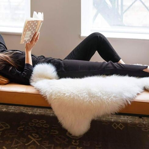 URBAN BUCK Sheepskin Natural Fluffy Fur Rug Genuine Single Pelt Luxuxry 2 x 3 Ivory White Sheep Skin Area Rug for Bedroom (24Inch x 36Inch, 60.96cm x 91.44cm) in Saudi Arabia
