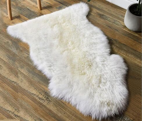 URBAN BUCK Sheepskin Natural Fluffy Fur Rug Genuine Single Pelt Luxuxry 2 x 3 Ivory White Sheep Skin Area Rug for Bedroom (24Inch x 36Inch, 60.96cm x 91.44cm) in Saudi Arabia