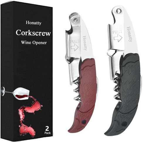 Waiter Corkscrew Wine Opener Manual | 2 Pack Professional Honatty 3-in-1 Heavy Duty Double Hinged Wine Key with Foil Cutter & Beer Bottle Opener for Servers, Bartenders & Home Use in Kuwait