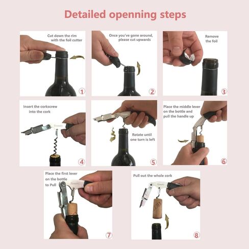 Waiter Corkscrew Wine Opener Manual | 2 Pack Professional Honatty 3-in-1 Heavy Duty Double Hinged Wine Key with Foil Cutter & Beer Bottle Opener for Servers, Bartenders & Home Use in Kuwait