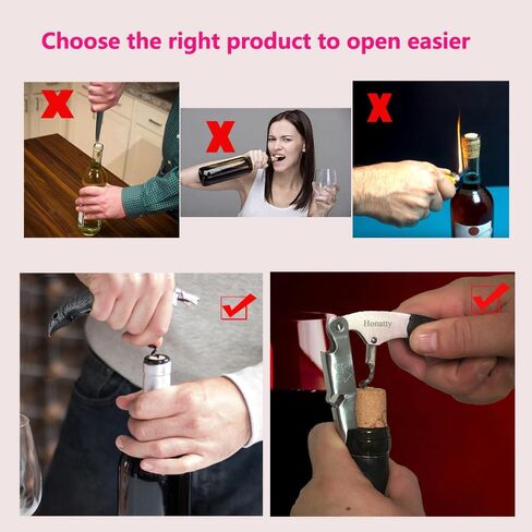 Waiter Corkscrew Wine Opener Manual | 2 Pack Professional Honatty 3-in-1 Heavy Duty Double Hinged Wine Key with Foil Cutter & Beer Bottle Opener for Servers, Bartenders & Home Use in Kuwait