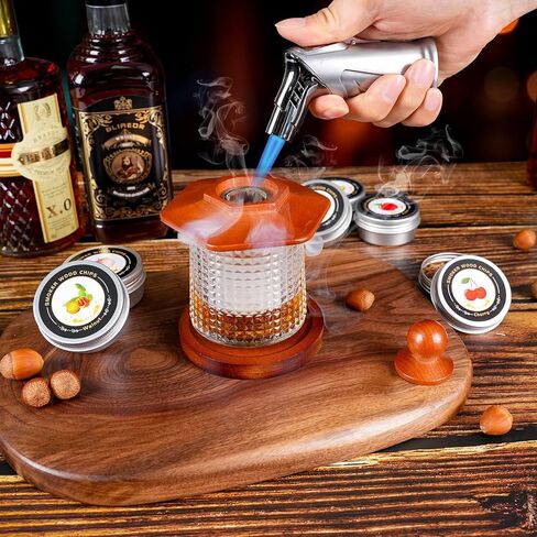 Whiskey Smoker Kit with Torch - 6 Flavors Wood Chips, 2 Rotatable Whiskey Glasses, 2 Ice Ball Molds - Cocktail Smoker Infuser Kit, Old Fashioned Smoker Kit, Birthday Gifts for Men, Dad(NO Butane) in Kuwait