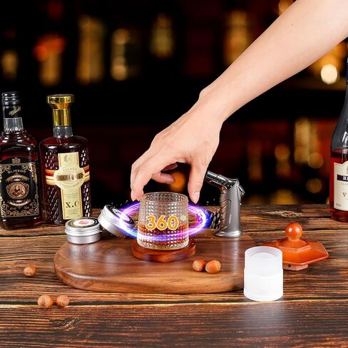 Whiskey Smoker Kit with Torch - 6 Flavors Wood Chips, 2 Rotatable Whiskey Glasses, 2 Ice Ball Molds - Cocktail Smoker Infuser Kit, Old Fashioned Smoker Kit, Birthday Gifts for Men, Dad(NO Butane) in Kuwait