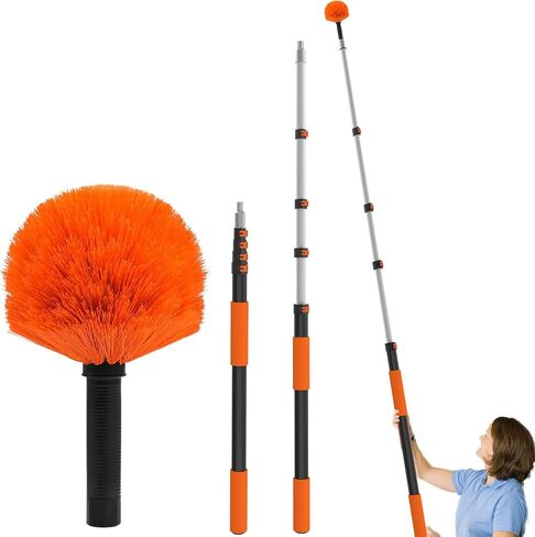 Buyplus 26FT Reach Cobweb Duster، فرشاة تنظيف شبكة العنكبوت في الهواء الطلق مع عمود تمديد احترافي 5-20FT، شعيرات رقيق غير قابلة للتساقط، مناسبة للسقف ومنفضات الزوايا للداخلية والخارجية in Kuwait