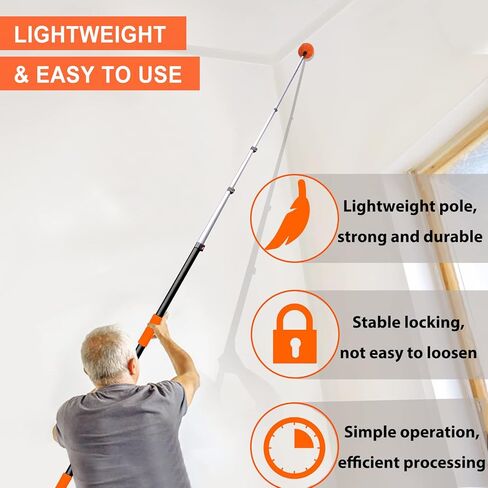 Buyplus 26FT Reach Cobweb Duster، فرشاة تنظيف شبكة العنكبوت في الهواء الطلق مع عمود تمديد احترافي 5-20FT، شعيرات رقيق غير قابلة للتساقط، مناسبة للسقف ومنفضات الزوايا للداخلية والخارجية in Kuwait