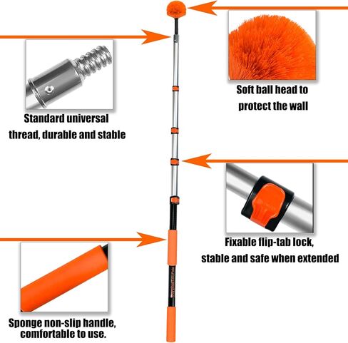 Buyplus 26FT Reach Cobweb Duster، فرشاة تنظيف شبكة العنكبوت في الهواء الطلق مع عمود تمديد احترافي 5-20FT، شعيرات رقيق غير قابلة للتساقط، مناسبة للسقف ومنفضات الزوايا للداخلية والخارجية in Kuwait