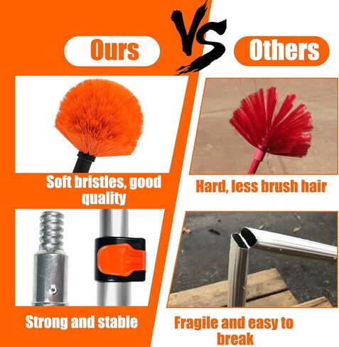Buyplus 26FT Reach Cobweb Duster، فرشاة تنظيف شبكة العنكبوت في الهواء الطلق مع عمود تمديد احترافي 5-20FT، شعيرات رقيق غير قابلة للتساقط، مناسبة للسقف ومنفضات الزوايا للداخلية والخارجية in Kuwait