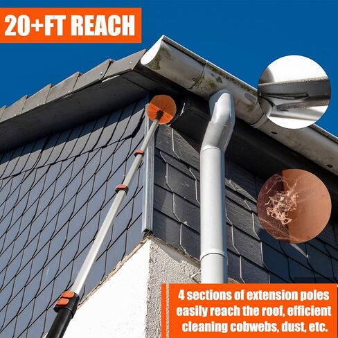 Buyplus 26FT Reach Cobweb Duster، فرشاة تنظيف شبكة العنكبوت في الهواء الطلق مع عمود تمديد احترافي 5-20FT، شعيرات رقيق غير قابلة للتساقط، مناسبة للسقف ومنفضات الزوايا للداخلية والخارجية in Kuwait