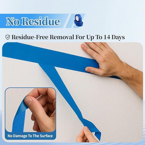 10 Rolls Painters Tape 2 Inch Wide Bulk, No Residue Blue Paint Tape 2 Inches x 55 Yards, Easy-Release Masking Tape for Painting Walls, Baseboards and Home Renovation in Kuwait