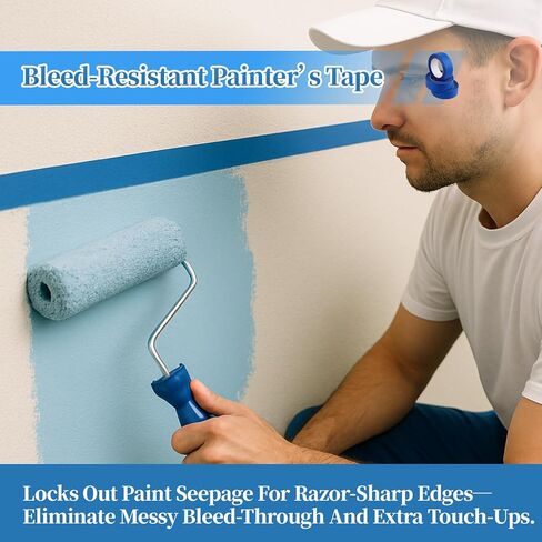 10 Rolls Painters Tape 2 Inch Wide Bulk, No Residue Blue Paint Tape 2 Inches x 55 Yards, Easy-Release Masking Tape for Painting Walls, Baseboards and Home Renovation in Kuwait