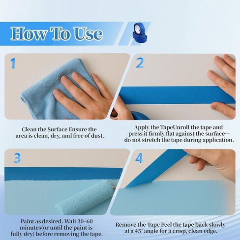 10 Rolls Painters Tape 2 Inch Wide Bulk, No Residue Blue Paint Tape 2 Inches x 55 Yards, Easy-Release Masking Tape for Painting Walls, Baseboards and Home Renovation in Kuwait