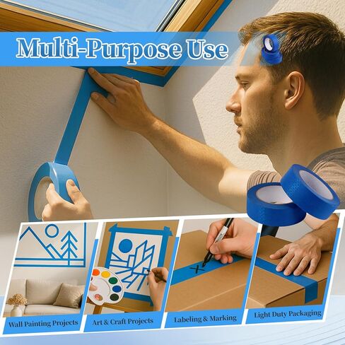 10 Rolls Painters Tape 2 Inch Wide Bulk, No Residue Blue Paint Tape 2 Inches x 55 Yards, Easy-Release Masking Tape for Painting Walls, Baseboards and Home Renovation in Kuwait