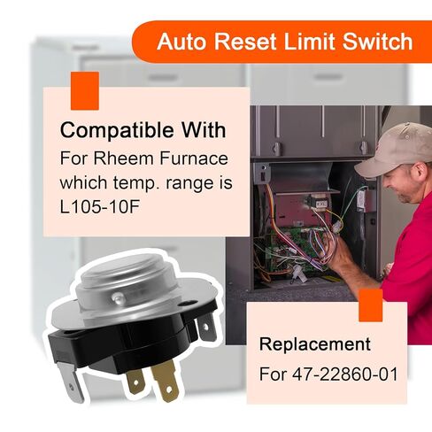 47-22860-01 Auto Reset Limit Switch Compatible with Rheem Furnace, Replacement Part for L105-10F in Kuwait