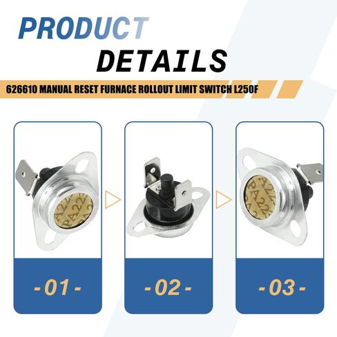 2-Pack 626610 مفتاح إعادة الضبط اليدوي للفرن L250F متوافق مع Nordyne يستبدل 626610R 626560R in Kuwait