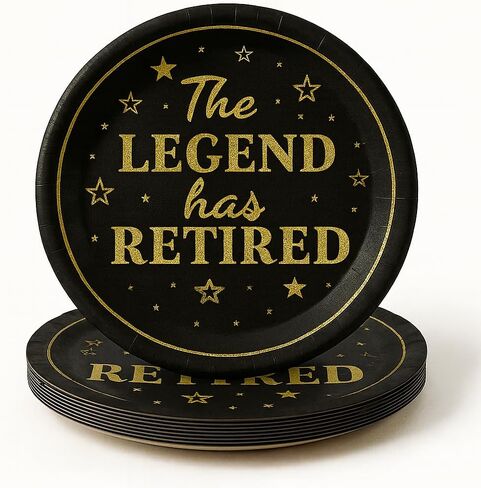 50 عبوة من أطباق ورقية لحفلات التقاعد مقاس 7 بوصات - "The Legend Has Retired" - أطباق للاستعمال مرة واحدة باللونين الأسود والذهبي للمتقاعدين - أطباق ورقية ممتازة لمستلزمات حفلات التقاعد وزملاء العمل والمعلمين in Kuwait