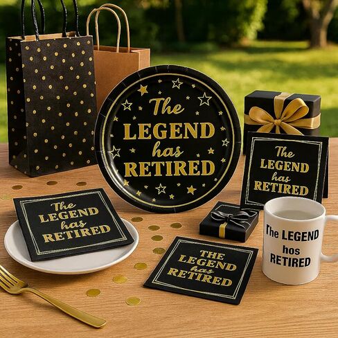 50 عبوة من أطباق ورقية لحفلات التقاعد مقاس 7 بوصات - "The Legend Has Retired" - أطباق للاستعمال مرة واحدة باللونين الأسود والذهبي للمتقاعدين - أطباق ورقية ممتازة لمستلزمات حفلات التقاعد وزملاء العمل والمعلمين in Kuwait