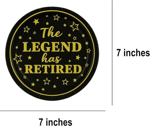 50 عبوة من أطباق ورقية لحفلات التقاعد مقاس 7 بوصات - "The Legend Has Retired" - أطباق للاستعمال مرة واحدة باللونين الأسود والذهبي للمتقاعدين - أطباق ورقية ممتازة لمستلزمات حفلات التقاعد وزملاء العمل والمعلمين in Kuwait