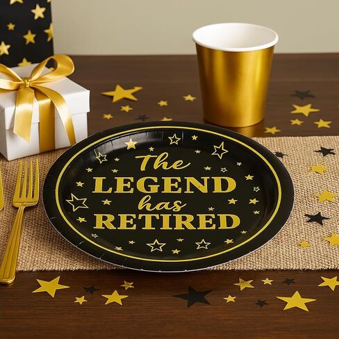 50 عبوة من أطباق ورقية لحفلات التقاعد مقاس 7 بوصات - "The Legend Has Retired" - أطباق للاستعمال مرة واحدة باللونين الأسود والذهبي للمتقاعدين - أطباق ورقية ممتازة لمستلزمات حفلات التقاعد وزملاء العمل والمعلمين in Kuwait