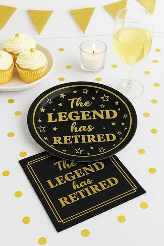 50 عبوة من أطباق ورقية لحفلات التقاعد مقاس 7 بوصات - "The Legend Has Retired" - أطباق للاستعمال مرة واحدة باللونين الأسود والذهبي للمتقاعدين - أطباق ورقية ممتازة لمستلزمات حفلات التقاعد وزملاء العمل والمعلمين in Kuwait