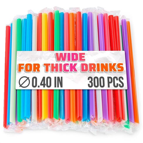 300 Pcs Wide Smoothie Straws – Boba Straws Individually Wrapped for Milkshakes, Bubble Tea & Ice Lattes – Suitable for Cold & Hot Drinks, Large Pack for Quick & Easy Serving in Saudi Arabia