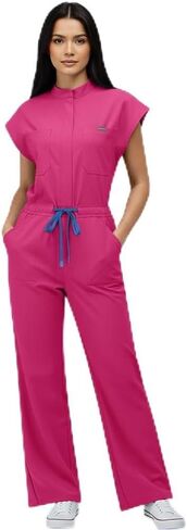 Slim Fit Straight Leg Scrub Onesie Solid Color High End Workwear For Beauty Salon in Kuwait
