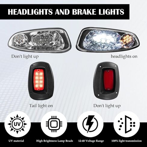 مجموعة الإضاءة الأساسية EZGO RXV PRE 2015 LED 12 فولت، 2 مصباح أمامي LED، 2 مصباح خلفي LED، 1 مجموعة أسلاك أساسية، وتعليمات وأجهزة متضمنة in Kuwait