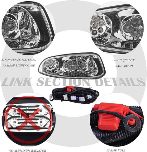 مجموعة الإضاءة الأساسية EZGO RXV PRE 2015 LED 12 فولت، 2 مصباح أمامي LED، 2 مصباح خلفي LED، 1 مجموعة أسلاك أساسية، وتعليمات وأجهزة متضمنة in Kuwait