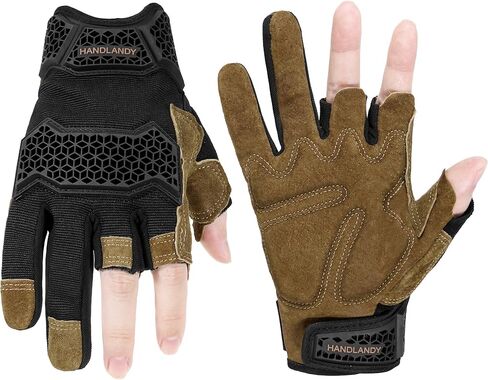 HANDLANDY Fingerless Work Gloves for Mens & Women, Uwrist Half Finger Shock-Absorbing Breathable Glove in Kuwait