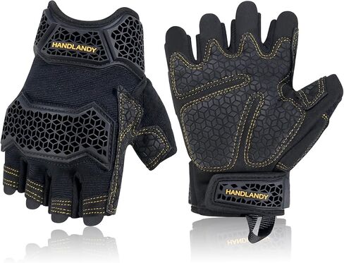 HANDLANDY Fingerless Work Gloves for Mens & Women, Uwrist Half Finger Shock-Absorbing Breathable Glove in Saudi Arabia