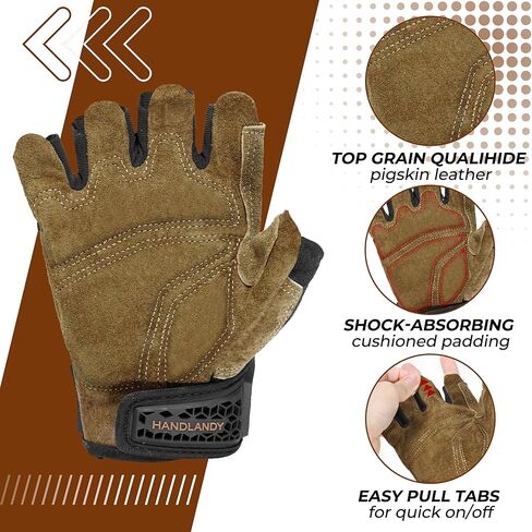 HANDLANDY Fingerless Work Gloves for Mens & Women, Uwrist Half Finger Shock-Absorbing Breathable Glove in Saudi Arabia