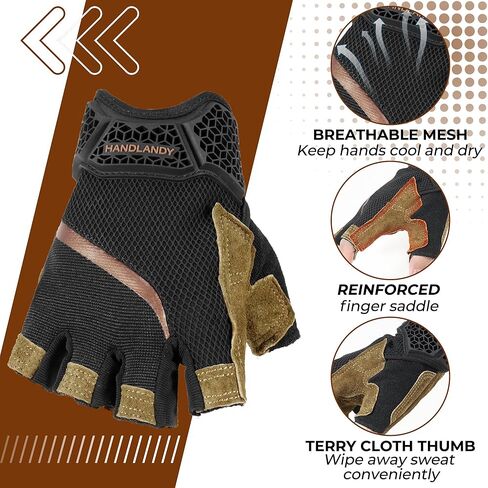 HANDLANDY Fingerless Work Gloves for Mens & Women, Uwrist Half Finger Shock-Absorbing Breathable Glove in Saudi Arabia