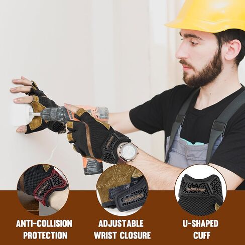 HANDLANDY Fingerless Work Gloves for Mens & Women, Uwrist Half Finger Shock-Absorbing Breathable Glove in Saudi Arabia