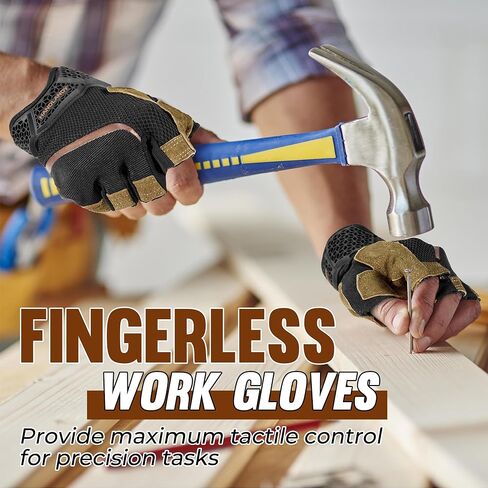 HANDLANDY Fingerless Work Gloves for Mens & Women, Uwrist Half Finger Shock-Absorbing Breathable Glove in Saudi Arabia
