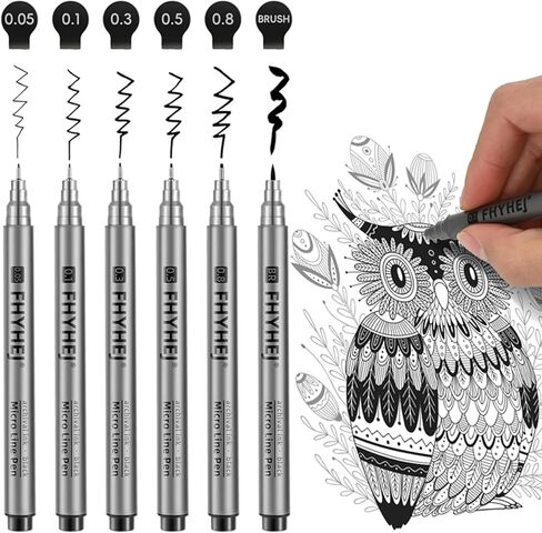 Micro Fineliner Drawing Art Arts: 6 Black Fine Line Ink Set Frative Fudricivies Archival Implies Liner Professional Outline Outline رسم فنان رسم توضيحي in Kuwait
