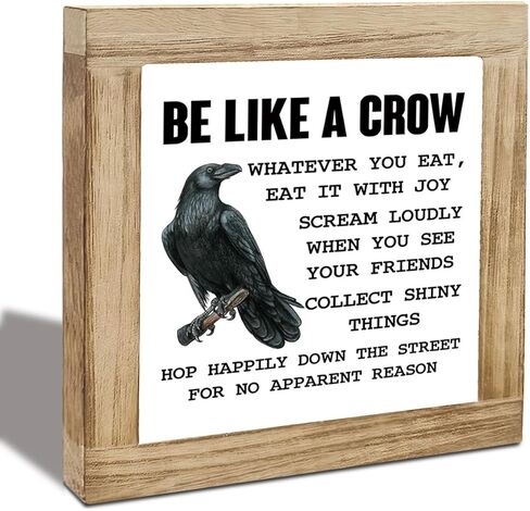 Be Like A Crow Sign, Crow Sign, Inspirational Wood Box Decor, Motivational Gift For Friends Colleague, Country Farmhouse Style Wood Box Decor Signs, Funny Farmhouse Home Office Decoration in Saudi Arabia