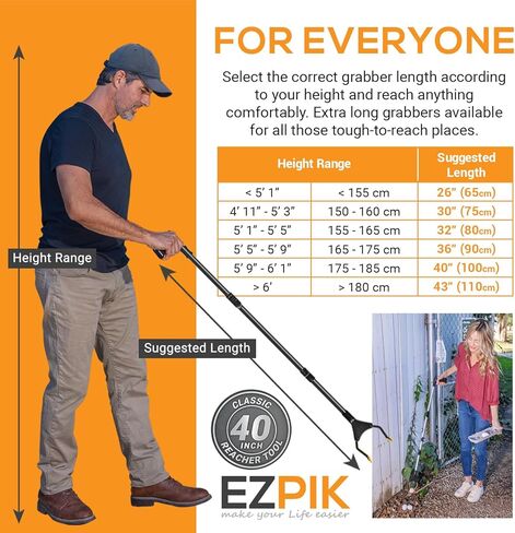 أداة EZPIK Classic 40 بوصة قابلة للطي مع مغناطيس مزدوج، أداة التقاط علوية شديدة التحمل لكبار السن والمستخدمين المعاقين، أداة التقاط من الألومنيوم لمساعدات الوصول اليومية (أسود) in Kuwait