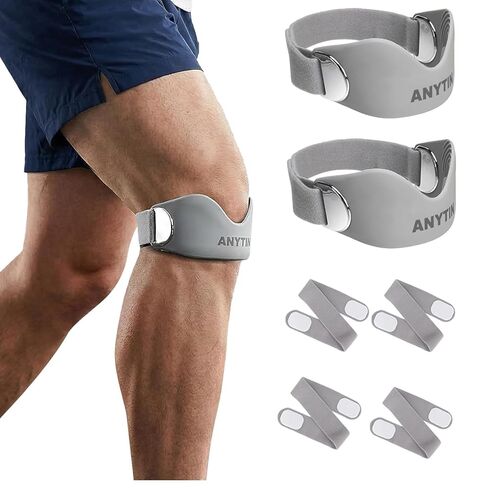 Silicone Patellar Tendon Support Strap 2 Pack, Knee Brace for Women & Men, Relieves Jumper's Knee & Osgood Schlatter, Adjustable Patella Band for Running Gym Tennis Basketball & Sports, Grey in Saudi Arabia