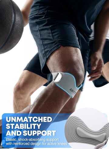 Silicone Patellar Tendon Support Strap 2 Pack, Knee Brace for Women & Men, Relieves Jumper's Knee & Osgood Schlatter, Adjustable Patella Band for Running Gym Tennis Basketball & Sports, Grey in Saudi Arabia