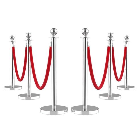 Stainless Steel Crowd Control Stanchion Posts – 12 Pack Fence Barrier with 10 Crimson Soft Ropes & 26FT Red Carpet – Silver Finish – 12 Pieces in Saudi Arabia