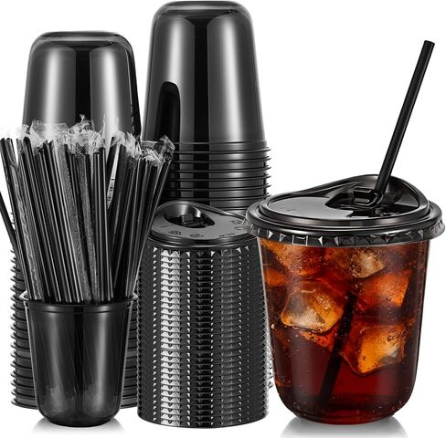 50 عبوة من أكواب Ziliny البلاستيكية الشفافة سعة 16oz مع أغطية وقش، أكواب شرب للاستعمال مرة واحدة من PET، كوب قهوة مثلج للاستعمال مرة واحدة للعصائر والمشروبات الباردة والحفلات وحفلات الزفاف والاجتماعات ومحلات المشروبات in Kuwait