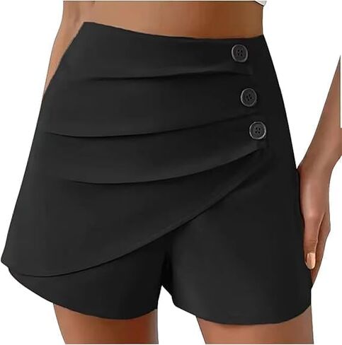 Women's High Waisted Button Front Shorts - Ruched Detail Lounge & Casual Summer Skorts Shorts in Kuwait