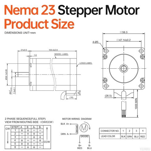 Nema 23 Stepper Motor 1.8‌°‌ 2 المرحلة عزم دوران عالٍ 3Nm(424.84oz·in) ثنائي القطب 57x101mm 4.2A 0.8Ω 4-سلك رمح 21mm φ8mm 57 محرك متدرج كابل 1M لمخرطة مطحنة CNC راوتر طابعة ثلاثية الأبعاد DIY روبوت in Kuwait